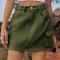 casual plus size non-stretch solid denim mini skirt_Black_Dark Green