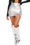 sexy non-stretch slit high waist zip-up pu skirt_Gold_Silver