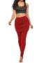 casual plus size slight stretch 7 colors solid color shirring pants_Black_White_Gray_Red