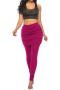casual plus size slight stretch 7 colors solid color shirring pants_Black_White_Gray_Red_Rose Red_Magenta
