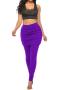 casual plus size slight stretch 7 colors solid color shirring pants_Black_White_Gray_Red_Rose Red_Magenta_Purple