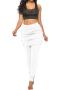 casual plus size slight stretch 7 colors solid color shirring pants_Black_White
