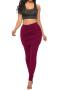 casual plus size slight stretch 7 colors solid color shirring pants_Black_White_Gray_Red_Rose Red
