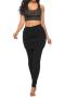 casual plus size slight stretch 7 colors solid color shirring pants_Black