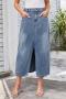 casual plus size non-stretch solid pocket denim midi skirt_Blue