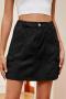 casual plus size non-stretch solid cargo denim mini skirt_Black