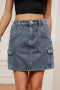 casual plus size non-stretch solid cargo denim mini skirt_Black_Dark Green_Blue