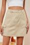 casual plus size non-stretch solid cargo denim mini skirt_Black_Dark Green_Blue_Khaki