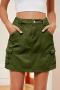 casual plus size non-stretch solid cargo denim mini skirt_Black_Dark Green