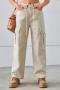casual plus-size non-stretch solid drawstring cargo jeans_Black_Dark Green_Khaki