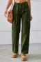 casual plus-size non-stretch solid drawstring cargo jeans_Black_Dark Green