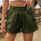 casual plus size non-stretch solid pocket denim shorts_Black_White_Dark Green