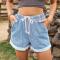 casual plus size non-stretch rolled drawstring denim shorts_Black_White_Dark Gray_Sky Blue