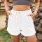 casual plus size non-stretch rolled drawstring denim shorts_Black_White