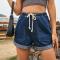 casual plus size non-stretch rolled drawstring denim shorts_Black_White_Dark Gray_Sky Blue_Blue_Dark Blue