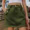 summer new causal plus size non stretch solid pocket denim mini skirt_Black_Dark Green