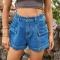 summer new casual plus size non-stretch solid color cargo denim mini shorts_Black_White_Dark Gray_Dark Green_Sky Blue_Blue