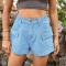 summer new casual plus size non-stretch solid color cargo denim mini shorts_Black_White_Dark Gray_Dark Green_Sky Blue