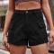 summer new casual plus size non-stretch solid color cargo denim mini shorts_Black