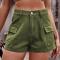 summer new casual plus size non-stretch solid color cargo denim mini shorts_Black_White_Dark Gray_Dark Green