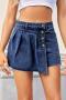 summer new casual plus size non-stretch pleated buttoned denim mini skorts_Sky Blue_Dark Blue