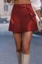 casual style plus size slight stretch pu leather 3-color mini short_Black_Rose Red