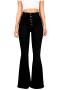 sexy plus size non-stretch solid color slim all-match bootcut jeans_Black