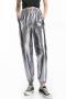 casual slight stretch pu holographic high-waist pants_Gray