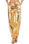 casual slight stretch pu holographic high-waist pants_Gray_Gold