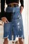 sexy plus size non-stretch solid color slim all-match denim midi skirt_Black_Blue