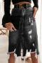 sexy plus size non-stretch solid color slim all-match denim midi skirt_Black
