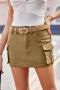 casual slight stretch 9-color low-waisted skinny pocket cargo denim mini skirt(belt not included)_Black_Gray_Magenta_Dark Green_Purple_Beige_Khaki _Brown