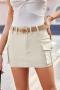 casual slight stretch 9-color low-waisted skinny pocket cargo denim mini skirt(belt not included)_Black_Gray_Magenta_Dark Green_Purple_Beige