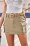 casual slight stretch 9-color low-waisted skinny pocket cargo denim mini skirt(belt not included)_Black_Gray_Magenta_Dark Green_Purple_Beige_Khaki