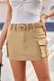 casual slight stretch 9-color low-waisted skinny pocket cargo denim mini skirt(belt not included)_Black_Gray_Magenta_Dark Green_Purple_Beige_Khaki _Brown_Champagne