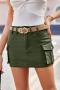 casual slight stretch 9-color low-waisted skinny pocket cargo denim mini skirt(belt not included)_Black_Gray_Magenta_Dark Green