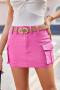 casual slight stretch 9-color low-waisted skinny pocket cargo denim mini skirt(belt not included)_Black_Gray_Magenta