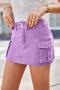 casual slight stretch 9-color low-waisted skinny pocket cargo denim mini skirt(belt not included)_Black_Gray_Magenta_Dark Green_Purple