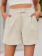 casual stylish non-stretch solid color loose high-waisted shorts_Black_Beige