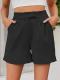 casual stylish non-stretch solid color loose high-waisted shorts_Black