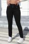 casual plus size slight stretch solid color tight high waist all-match jeans_Black