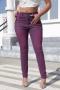 casual plus size slight stretch tight high waist all-match jeans_Green_Purple