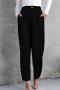 new casual slight stretch solid color loose pants_Black