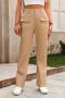 casual stylish slight stretch 4-color loose high-waisted straight cargo pants_Black_Dark Green_Beige_Khaki