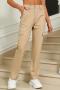 casual slight stretch 4-color loose casual cargot straight-leg pants_Black_Dark Green_Beige_Champagne