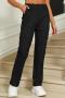 casual slight stretch 4-color loose casual cargot straight-leg pants_Black