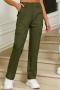 casual slight stretch 4-color loose casual cargot straight-leg pants_Black_Dark Green