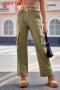 new casual slight stretch 3-color straight leg cargo pants(belt not included)_Black_Dark Green