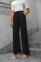 new casual non-stretch solid color high-waisted wide-leg loose straight pant_Black