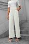 new casual non-stretch solid color high-waisted wide-leg loose straight pant_Black_White